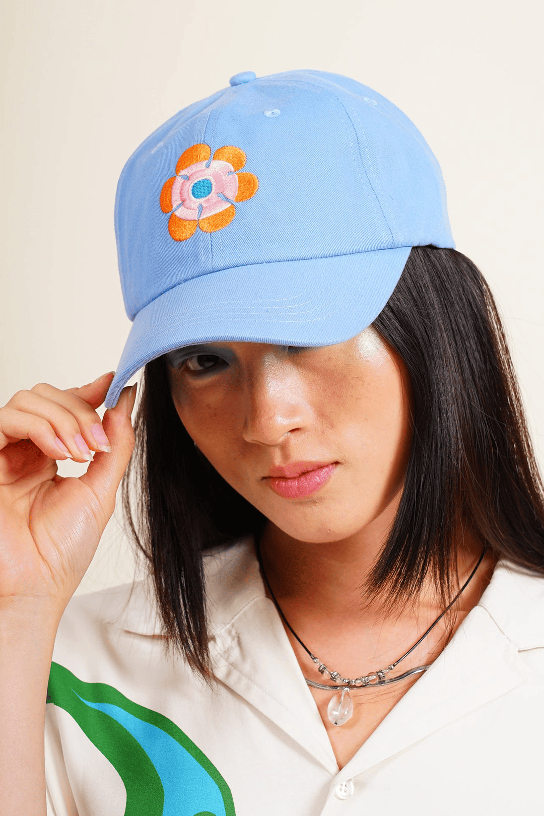 FLOWER POWER・Dad Hat・Bleu poudre