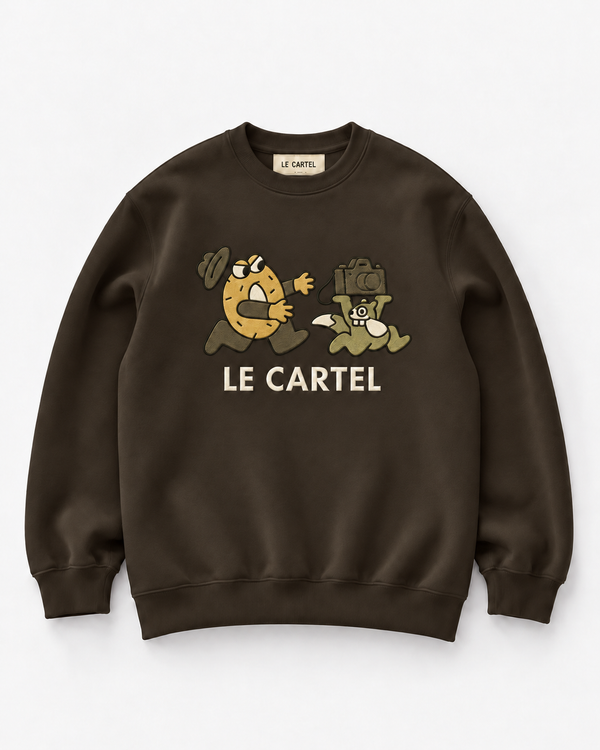 CATCH ME IF YOU CAN・Embroidered unisex crewneck・Chocolate