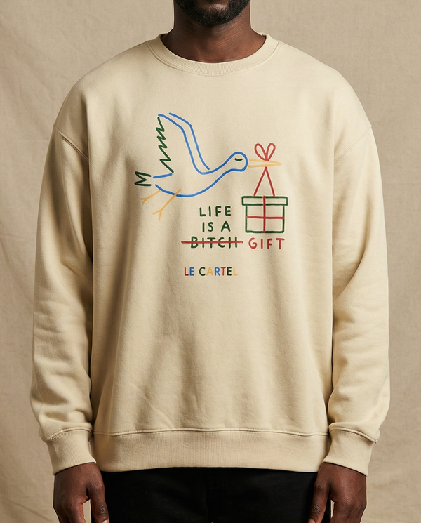 LIFE IS A GIFT・Crewneck unisexe・Crème