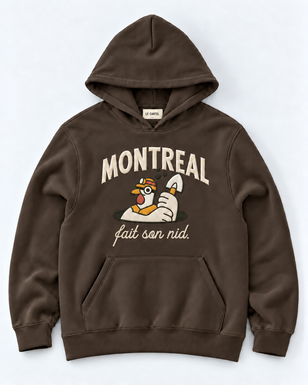 MONTRÉAL FAIT SON NID・Embroidered unisex hoodie・Chocolate