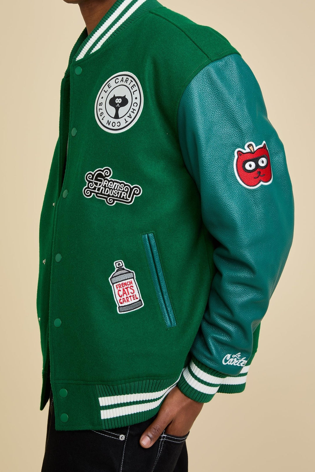 CHATCON・Veste varsity avec patchs・Verte - Le Cartel